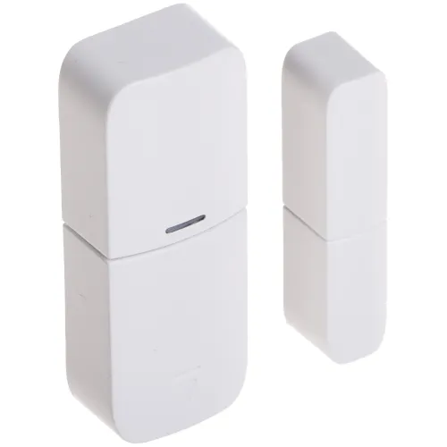 Na zdjęciu znajduje się biały, bezprzewodowy kontaktron składający się z dwóch części o prostokątnym kształcie. Obie części mają zaokrąglone krawędzie i są ustawione pionowo obok siebie.