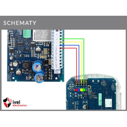 A HS2LCD, HS2LEDE1 DSC billentyűzet csatlakozási diagramja a HS2016, HS2032, HS2064 DSC főkártyához.