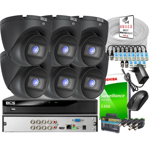 Önálló telepítésű monitorozó rendszer - készlet: 6 BCS-EA15FSR3-G 5MPx kamera, BCS-L-XVR0801-4KE-IV 8MPx rögzítő, 1TB merevlemez, csavar