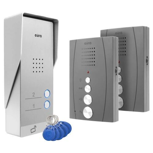 EURA ADP-62A3 kaputelefon - grafit színű, kétcsaládos, hangszórós, 2 bejárat kezelése, RFID olvasó