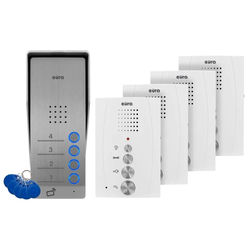 EURA ADP-64A3 kaputelefon - fehér, négy családos, hangszórós, 2 bejárat kezelése, RFID olvasó