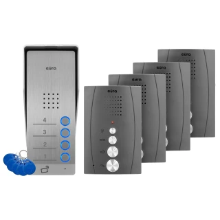 EURA ADP-64A3 kaputelefon - grafit színű, négy családos, hangszórós, két bejárat kezelése, RFID olvasó