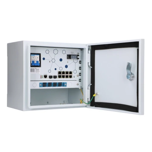 Extralink Minos | Kültéri PoE switch | 8x RJ45 1000Mb/s PoE, 2x SFP, 200W, L2, aktív hűtés