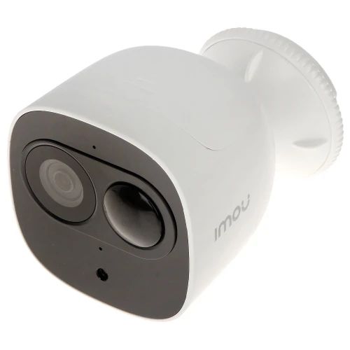 Kamera IP Imou IPC-B26E Cell Pro w kolorze białym z obiektywem 2.8 mm i logo Imou na boku. Urządzenie ma kompaktowy, nowoczesny design z widocznym obiektywem i czujnikiem na przednim panelu.