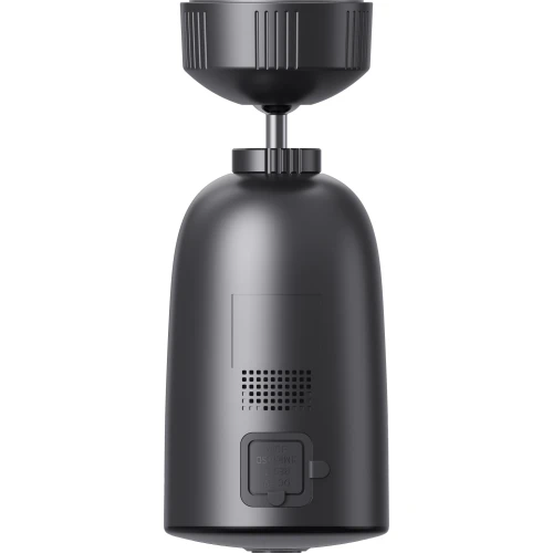 Czarna kamera Wi-Fi z własnym zasilaniem, widziana od tyłu, z widocznym gniazdem na kartę microSD i otworami wentylacyjnymi. Urządzenie ma cylindryczny kształt z regulowanym uchwytem montażowym na górze.