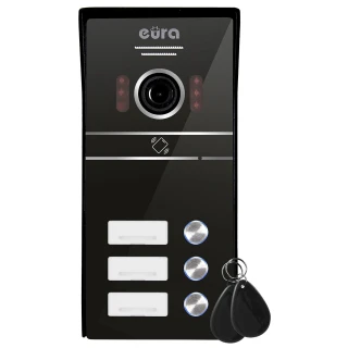 EURA VDA-63C5 kültéri videókaputelefon kazetta - háromcsaládos, fekete, 1080p kamera, RFID olvasó