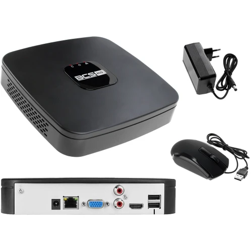 Na zdjęciu znajduje się mini rejestrator BCS-NVR040, który jest częścią systemu monitoringu z 4 kamerami wandaloodpornymi IK10 FullHD. Urządzenie oferuje funkcje inteligentne, zapewniając zaawansowaną ochronę i nadzór.