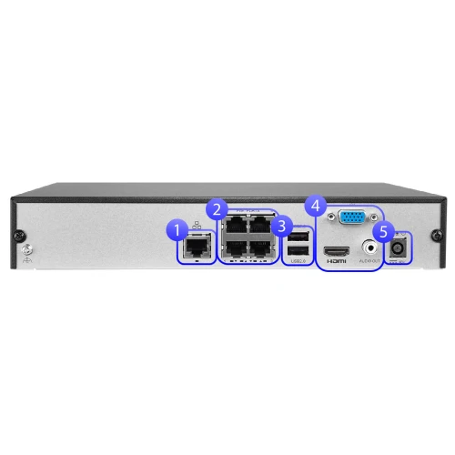 BCS-B-NVR0401-4P(2.0) 4 csatornás hálózati rögzítő, beépített POE switch-csel, akár 8MPx-ig
