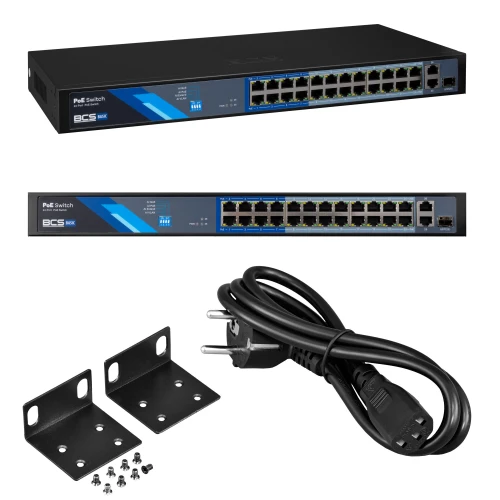 24 portos PoE 100Mbps switch, 2xRJ45 Gigabit Uplink + 1xSFP BCS-B-SP2402G-1SFP