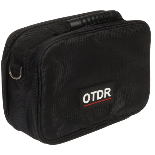 Czarna torba z uchwytem i logo "OTDR" na przedniej stronie. Torba jest zamykana na zamek błyskawiczny i ma solidną konstrukcję.