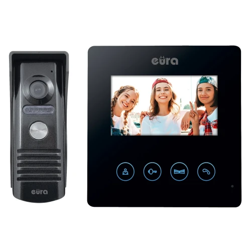 EURA VDP-52A3 ATIRA fekete videókaputelefon, 4,3'' képernyő, 2 bemenet kezelése