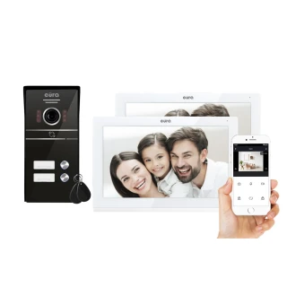 EURA VDP-82C5 videókaputelefon - kétszobás fehér 2x LCD 7'' FHD, 2 kamera bemenet támogatása 1080p RFID olvasó felületi