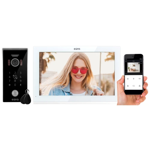 EURA VDP-99C5 videókaputelefon - fehér, érintőképernyős LCD 10'', AHD, WiFi, képmemória, 1080p kamera, RFID, titkosító, felszíni