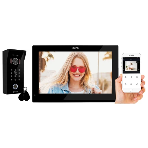 EURA VDP-99C5 videókaputelefon - fekete, érintőképernyős LCD 10'', AHD, WiFi, képmemória, 1080p kamera, RFID, titkosító, felszíni