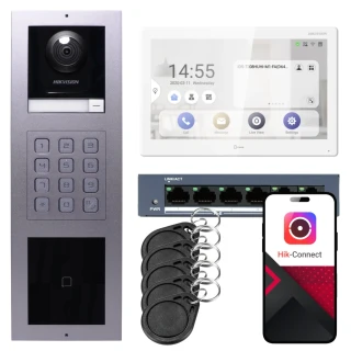 IP videó kaputelefon Hikvision 1x monitor DS-KH9510-WTE1(B), felületi, panel, billentyűzet, olvasó