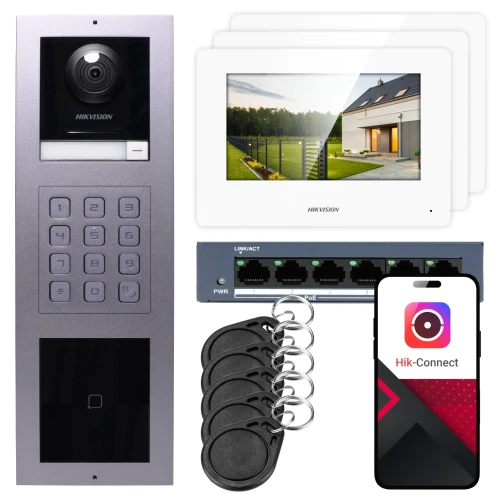 Hikvision IP videó kaputelefon 3x monitor DS-KH6320-WTE1-W, süllyesztett, panel, billentyűzet, olvasó