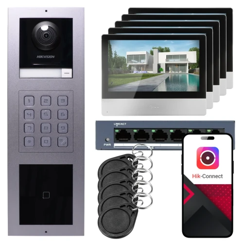 Hikvision IP videó kaputelefon 5x monitor DS-KH8350-WTE1, süllyesztett, panel, billentyűzet, olvasó