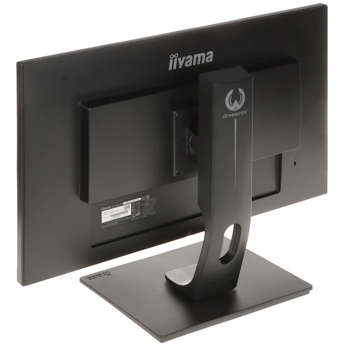 Monitor iiyama G-Master widziany od tyłu, z solidną podstawą i charakterystycznym logo na środku. Obudowa jest w kolorze czarnym, z prostym i eleganckim designem.