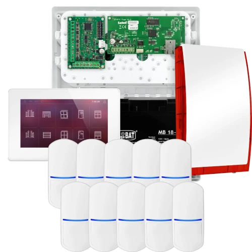 SATEL INTEGRA 32 riasztókészlet, 10x érzékelő, sziréna, fehér INT-TSH2-W kezelőegység