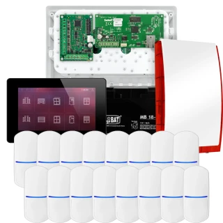 SATEL INTEGRA 32 riasztókészlet, 16x PET érzékelő, jelző, fekete INT-TSH2-B kezelő