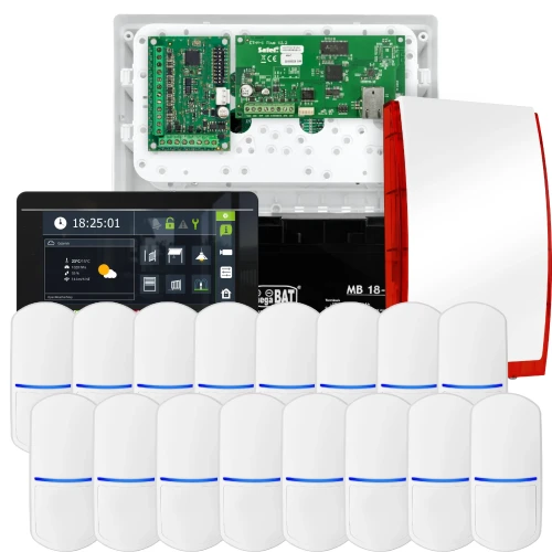 SATEL INTEGRA 32 riasztókészlet, 16x érzékelő, jelző, fekete INT-TSI-B kezelő