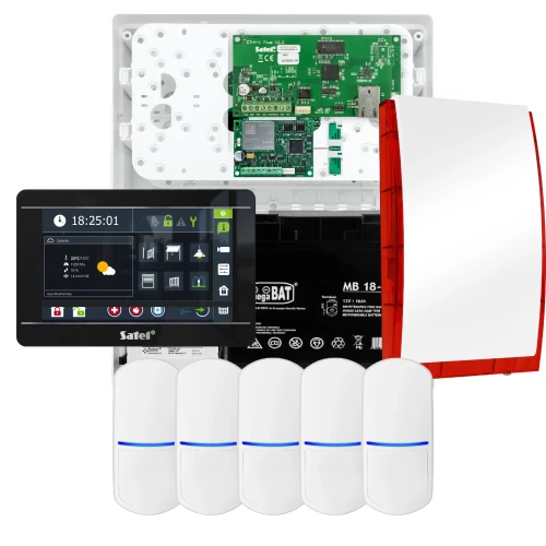 SATEL INTEGRA 32 riasztókészlet, 5x érzékelő, jelző, fekete INT-TSI-B kezelő, LTE kommunikáció