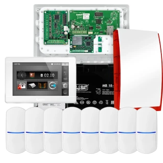 SATEL INTEGRA 32 riasztókészlet, 8x érzékelő, jelző, fehér INT-TSI-W kezelő, LTE kommunikáció