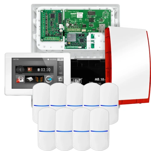 SATEL INTEGRA 32 riasztókészlet, 9x PET érzékelő, jelző, fehér INT-TSI-W kezelő, LTE kommunikáció