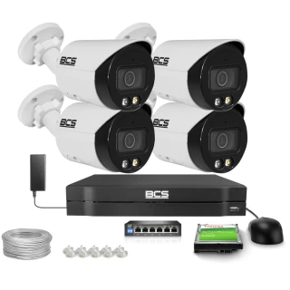 Zestaw do monitorignu IP 4x BCS-L-TIP16FCR3L3-Ai1 6Mpx, NightColor, Whitelight 30m, WDR120dB, Sztuczna inteligencja