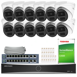 12x IPCAM-T4-P Full HD megfigyelőkészlet, PoE, IR 20m, H.265+ HiLook Hikvision
