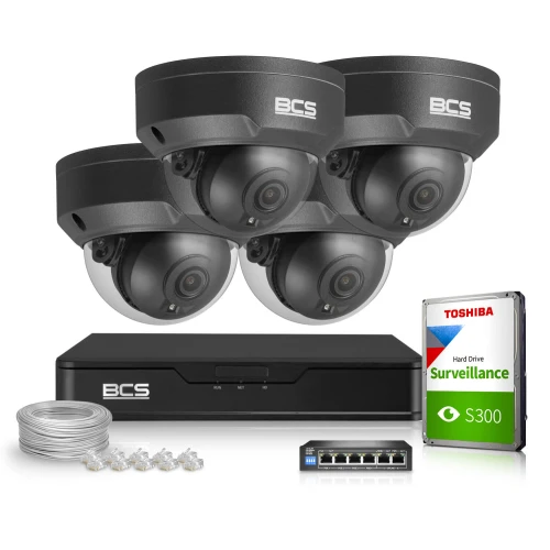 BCS-P-NVR0401-4K-E-II rögzítővel ellátott monitorozó készlet 4x BCS-P-EIP15FSR3 5Mpx kamerával
