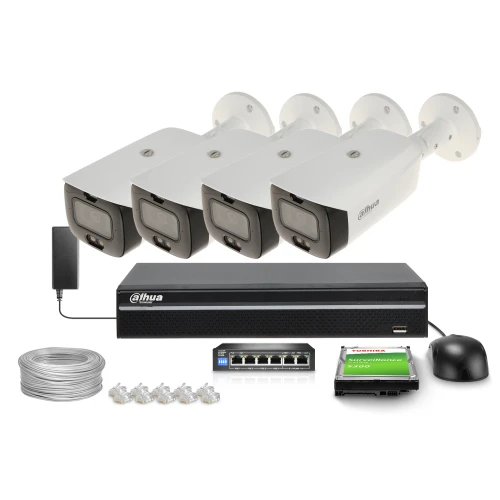 DAHUA WizSense TiOC IP monitoring készlet 4x IPC-HFW3849T1-AS-PV-0280B-S3 kamera, NVR2104-S3 rögzítő