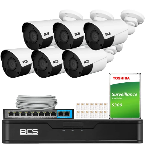 6 kamerás 5Mpx BCS-P-TIP15FSR5 IR 30m megfigyelő szett, rögzítő, lemez, PoE switch