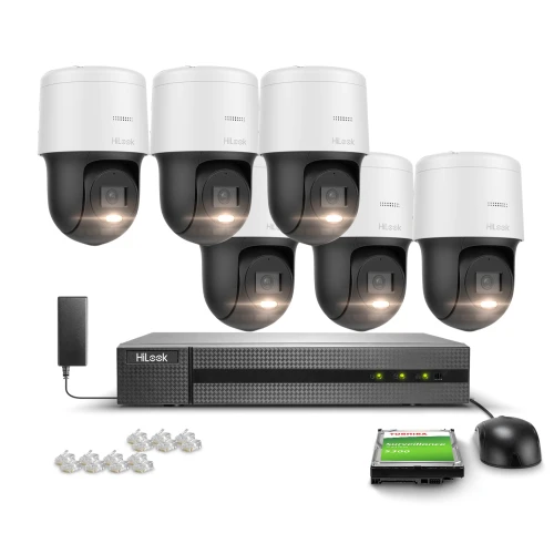 6x PTZ-N4MP forgatható kamera monitoring készlet, 4Mpx, PoE, H.265+ Hilook Hikvision