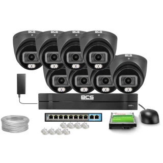 8 darabos megfigyelő készlet BCS-L-EIP14FCL3-Ai1-G, 4Mpx, IR 30m, NightColor, WDR 120dB