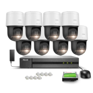 8x PTZ-N4MP forgatható kamera monitoring készlet, 4Mpx, PoE, H.265+ Hilook Hikvision