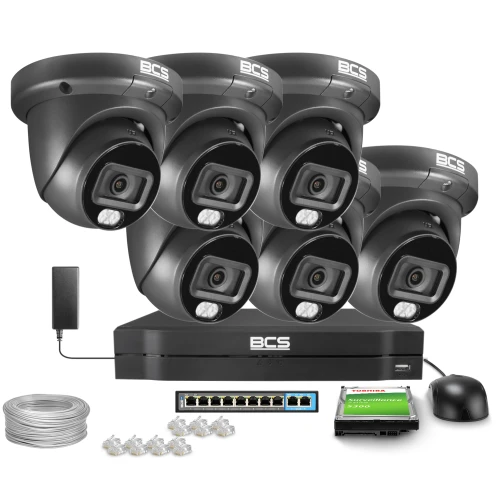 Zestaw do monitoringu IP 6x BCS-L-EIP26FCR3L3-Ai1-G, 6Mpx, NightColor, WhiteLight 30m, WDR120dB