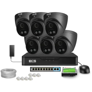 IP megfigyelő készlet 6x BCS-P-EIP28FSR3L2-AI2-G 8Mpx, WDR 120dB, Ember- és járműérzékelés, IR 30m