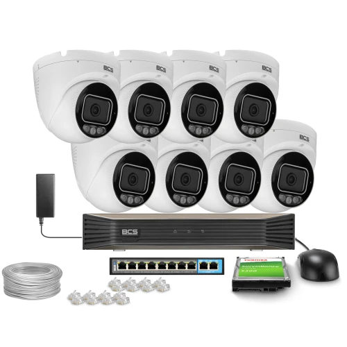 Zestaw do monitoringu IP 8x BCS-P-EIP25FSR3L3-AI2(2) 5 Mpx, WhiteLight, WDR130dB, NightColor