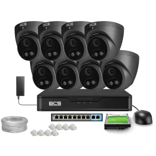 IP megfigyelő készlet 8x BCS-P-EIP28FSR3L2-AI2-G 8Mpx, WDR 120dB, Ember- és járműérzékelés, IR 30m