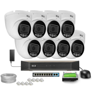 Zestaw do monitoringu IP 8x BCS-P-EIP28FSR3L3-AI2(2) 8Mpx, ADC, WhiteLight, WDR130dB, NightColor