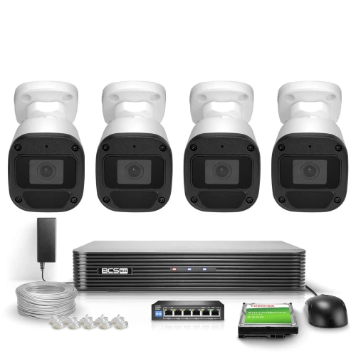 4 kamerás megfigyelőrendszer 5MPx BCS-B-TIP15FR3(2.0) 5MPx IR 30m PoE 1TB Audio