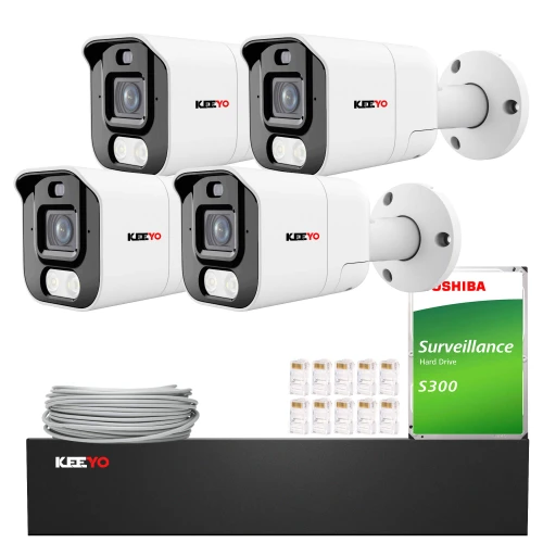 IP megfigyelő készlet KEEYO 4x LV-V-IP5M25TF-ADC 5Mpx, aktív elrettentés, kettős világítás