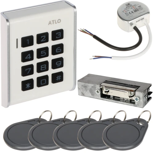 ATLO-KRM-103 hozzáférés-ellenőrző készlet, tápegység, elektromos zár, belépési kártyák