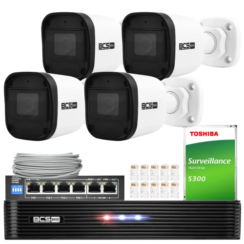 4 kamerás megfigyelőrendszer 5Mpx BCS-B-TIP15FR3(2.0) 5Mpx IR 30m PoE 1TB Audio