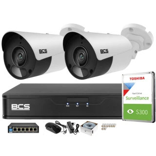 2 kamerás 5MPx BCS-P-TIP15FSR5 IR 30m megfigyelő szett, rögzítő, lemez, PoE switch