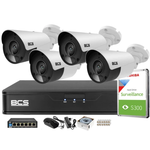 4 kamerás megfigyelőrendszer 5MPx BCS-P-TIP15FSR5 IR 30m, Rögzítő, merevlemez, PoE switch