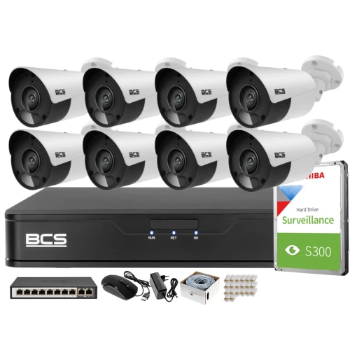 8 kamerás 5MPx BCS-P-TIP15FSR5 IR 30m megfigyelő szett, rögzítő, lemez, PoE switch
