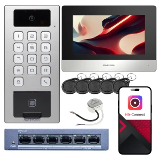 Hikvision DS-K1T502DBFWX-C videókaputelefon készlet, monitor, 5 db kulcstartó, ujjlenyomatolvasó