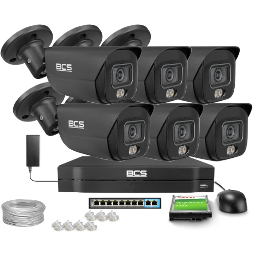 Zestaw do monitoringu IP 6x BCS-L-TIP28FCR5L5-Ai1-G 8Mpx, WhiteLight 50m, WDR 120dB, NightColor